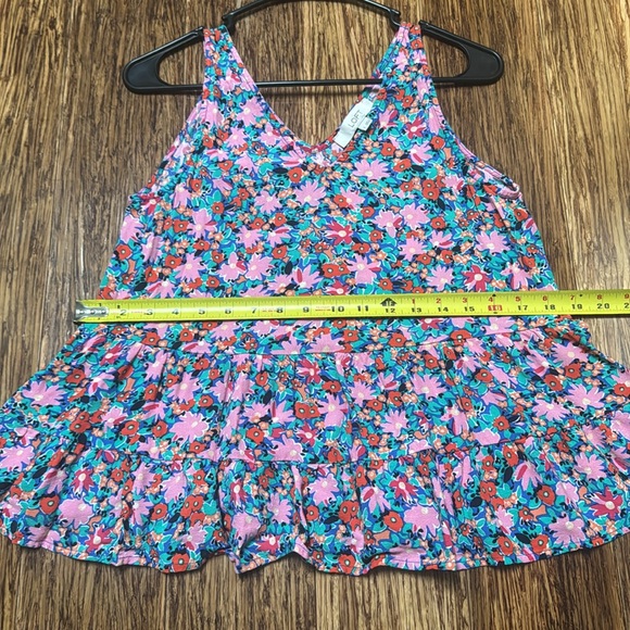 LOFT pink red green floral print sleeveless peplum style tank top size small - Picture 12 of 13